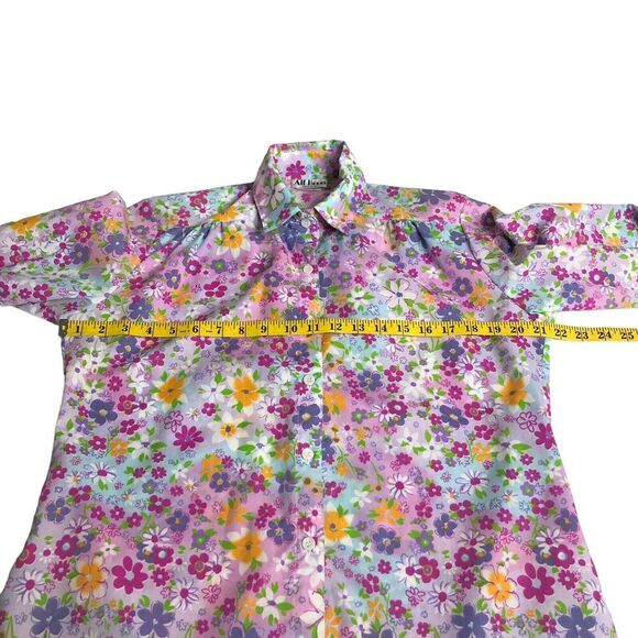 Vintage All Hours Top Womens XS Floral Oversized Roll Tab Sleeve Button 80s USA - Picture 14 of 16
